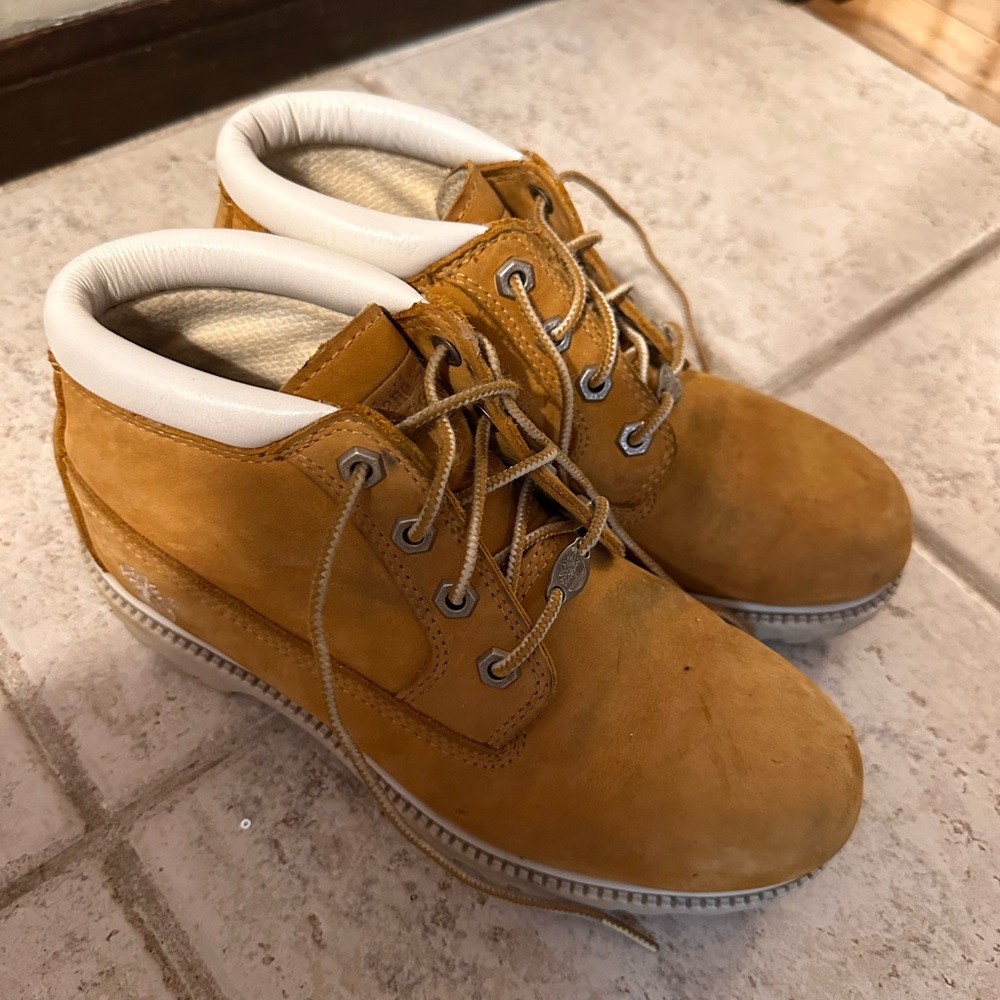 White and Tan timberland boots